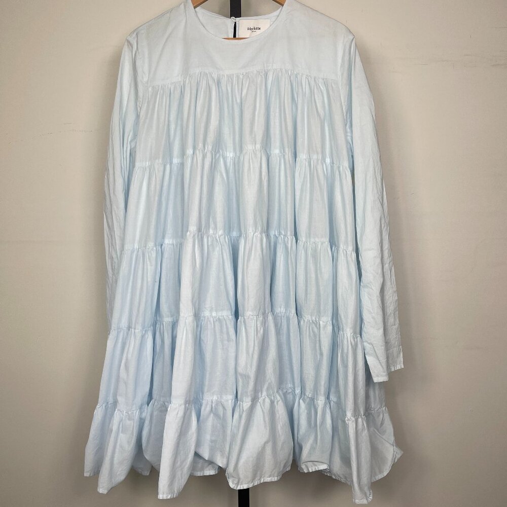 Merlette Womens Sky Blue Pima Cotton Long Sleeve Soliman Mini Dress Size Medium